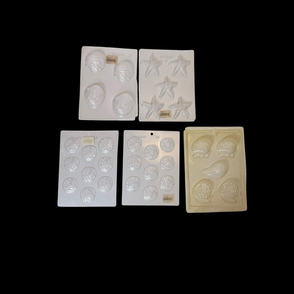 Plastic Candy Molds Beach Summer Starfish, Sand Dollars‎ & Shells Lot of 5 Trays